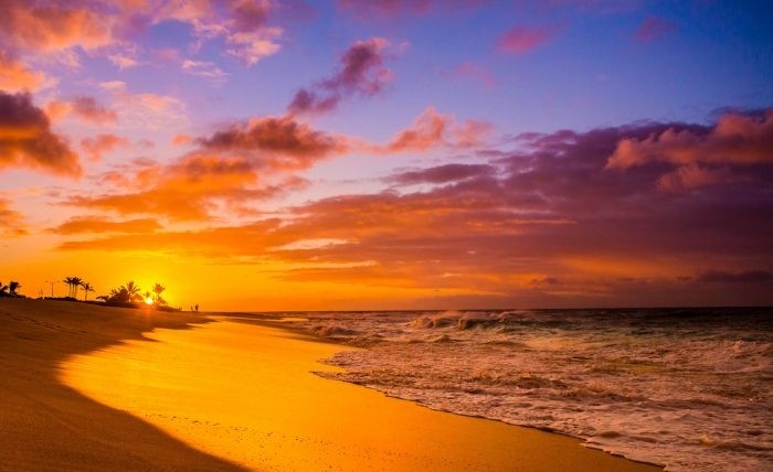 sunset on a Hawaii beach.