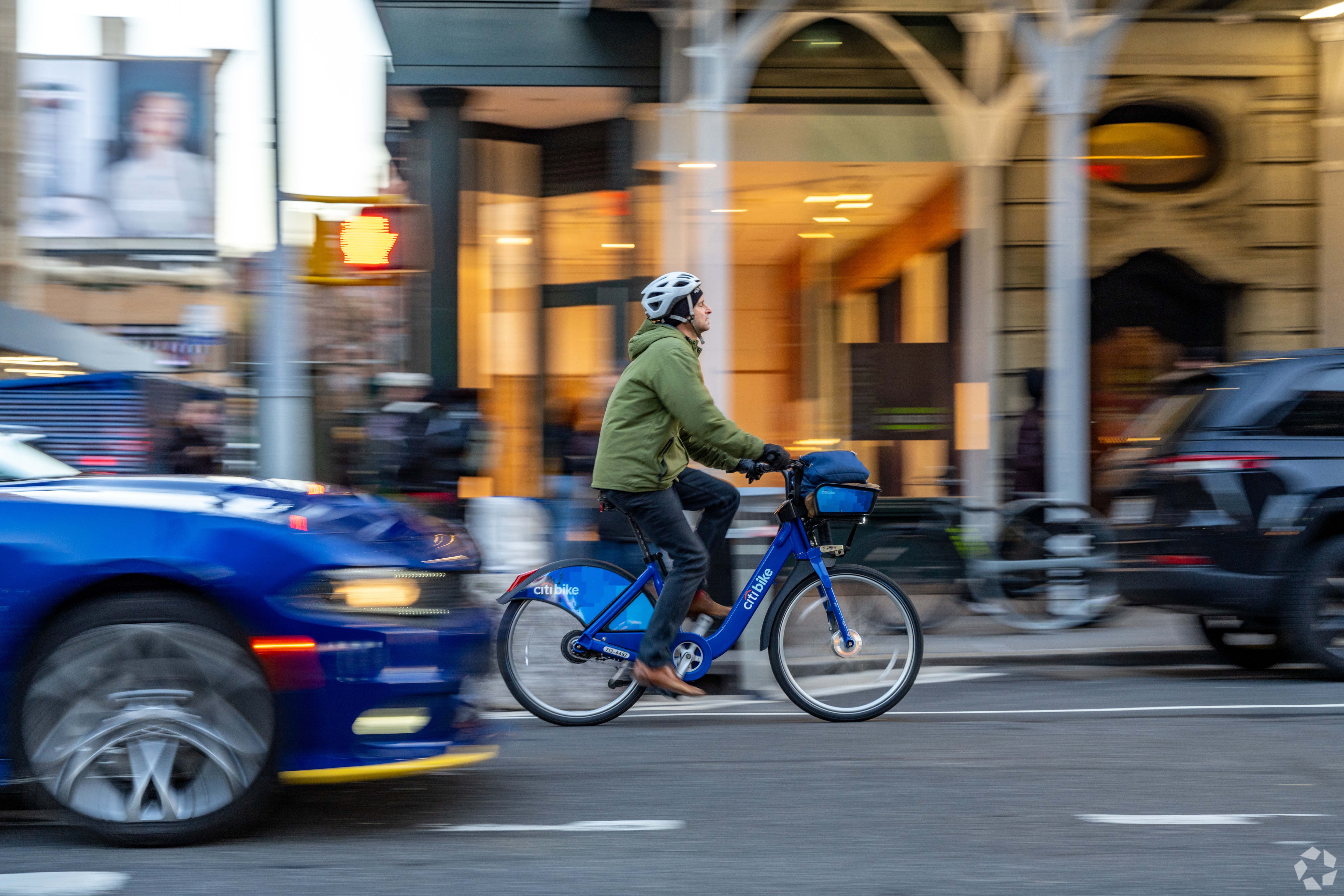 Cyclists commute through Greenwich Village on a daily basis.