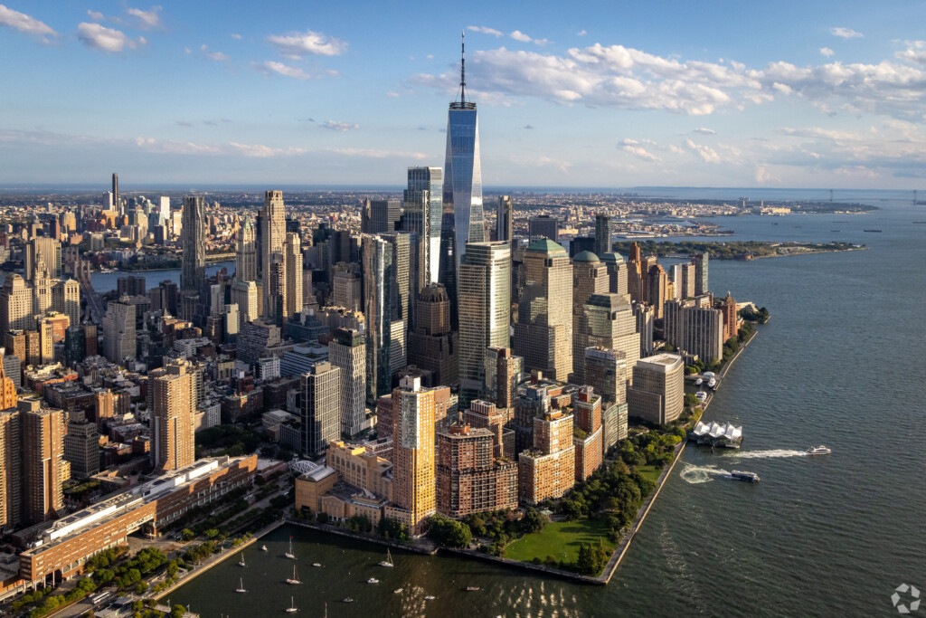 An aerial view of the Battery Park area of Manhattan.