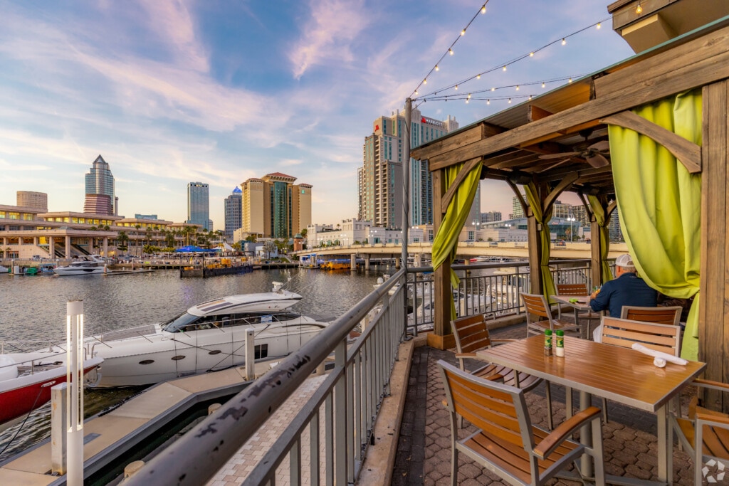 A view of Tamp at sunset outside of Jackson's Patio in the Harbour Island neighborhood.