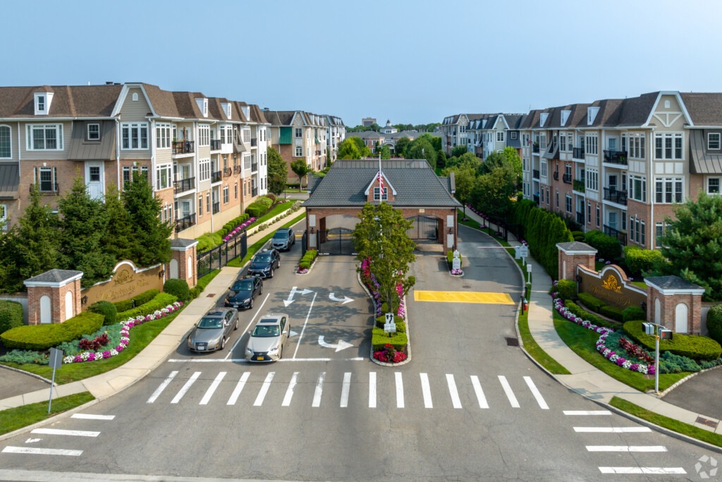 Aerial view of an apartment building in Uniondale, NY on Long Island.