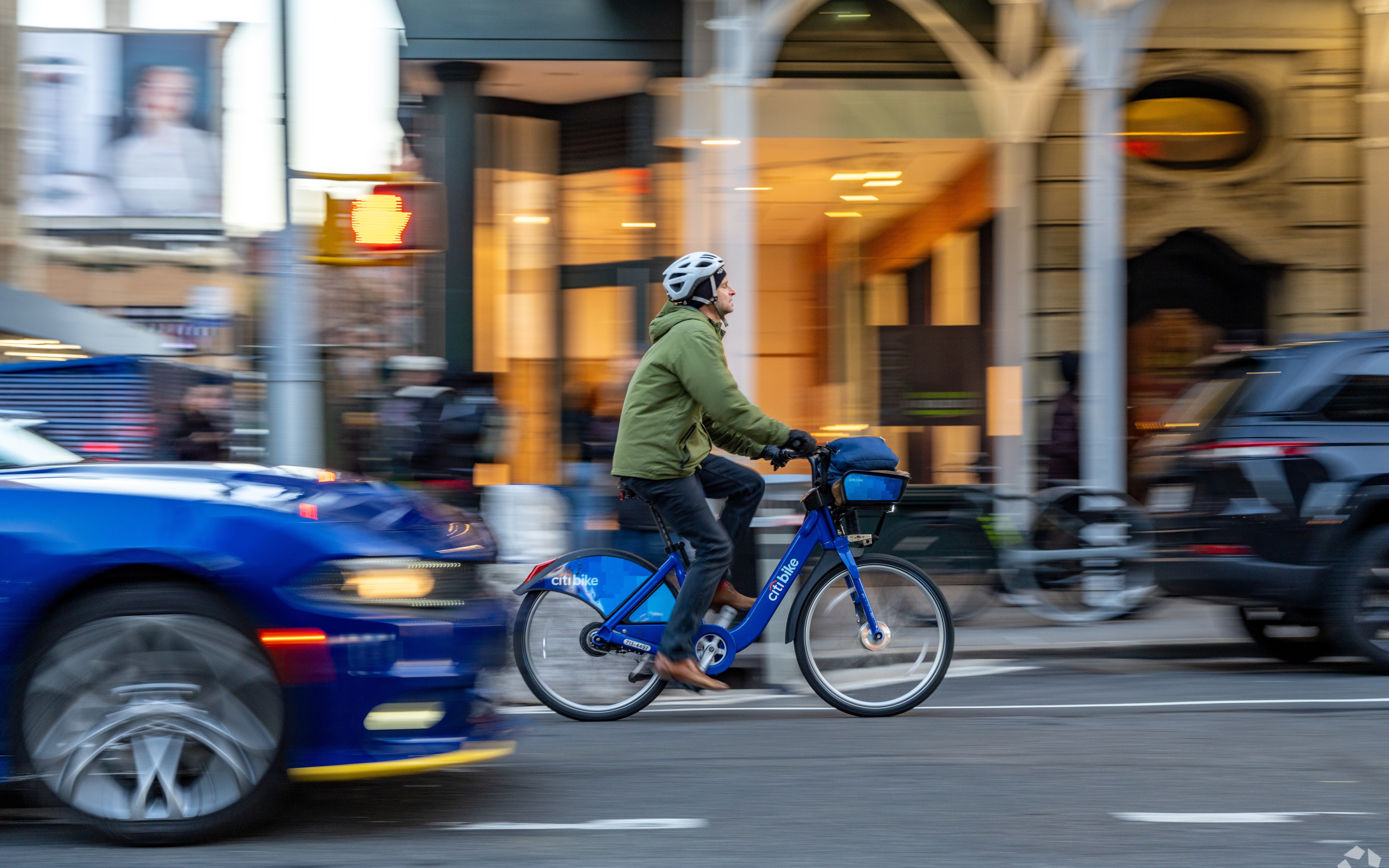 Cyclists commute through Greenwich Village on a daily basis.