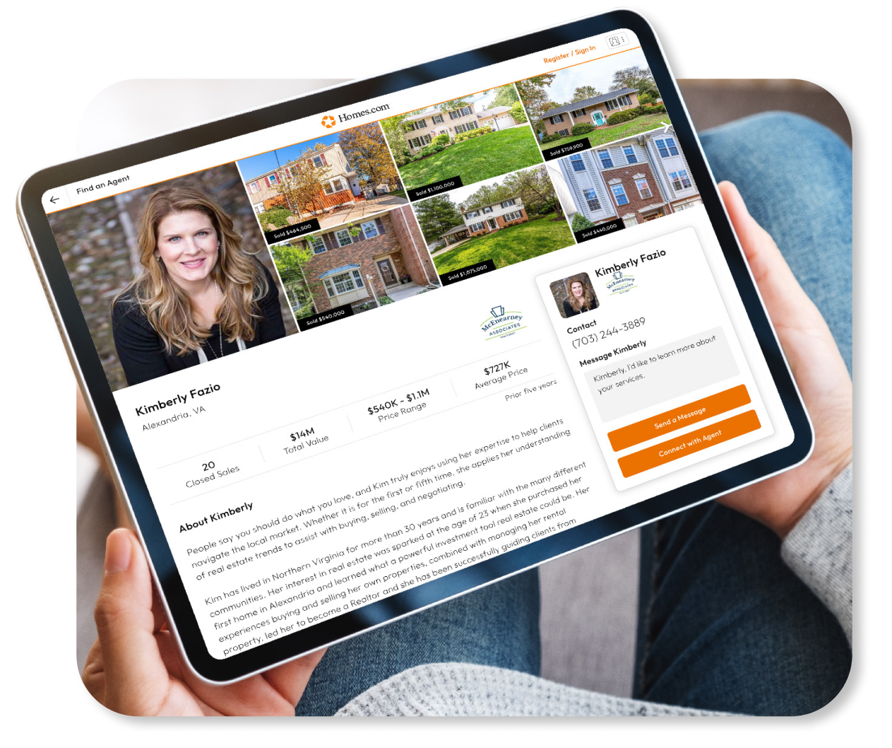 Tablet with the homes.com website pulled up